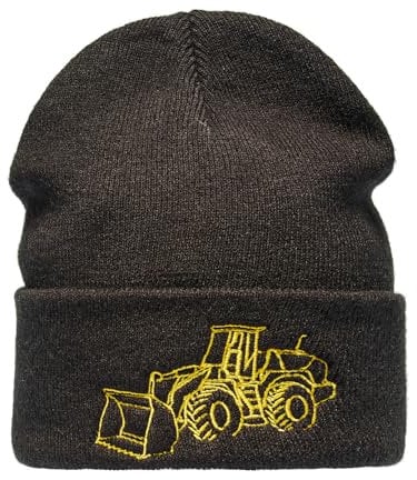 Baddery Strickmütze für Kinder: Radlader - Raupe Bagger Baustelle LKW Traktor - Wintermütze Warme Mütze Beanie Kappe Geschenk für Junge Jungen & Mädchen (One Size - Schwarz)