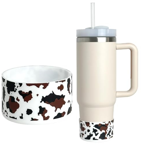 GENLEAS 1PCS Cow Stripe Protective Silicone Boot Coverfor Stanley Cup 20oz-40oz, for Hydro Flask Water Bottle 12oz-24oz, Anti-Slip Sleeve for Bottles/Tumblers with 2.88-2.97in Bottom （1Cow Print）