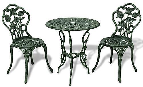 Gecheer Bistro-Set, 3-teiliges Aluminiumguss-Gartenmöbelset mit Blumenmuster, wetterfestem Tisch und Zwei Stühlen, für Balkon, Terrasse, Hof oder Wintergarten geeignet