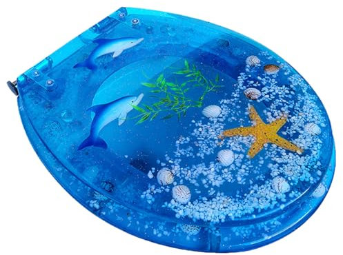 Non Slip Toilet Seat, Resin Toilet Seat, Easy Clean Loo Toilet Seat with Adjustable Hinges Standard Toilet Seat, Fits Most Sized Toilets, for U/V/O Type Toilet, with Fittings, Blue