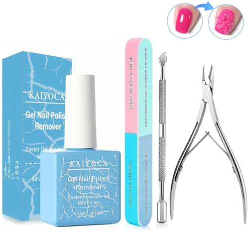Solvente per unghie in gel con spingi cuticole, pinzetta per cuticole e lima per unghie, solvente professionale per Acrylic Powder, rimuove lo smalto in 3-5 minuti Set da 1 pcs