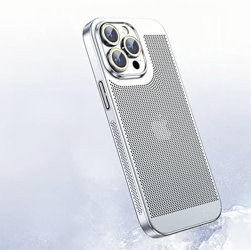 Tybiky Wärmeableitungs Hülle Kompatibel mit iPhone 15 Pro Galvanik Feine Lochschutz Handyhülle Ultradünne PC-Abdeckung Schutzhülle Neue Mattes Gefühl Kühlendes Atmungsaktives Case,Silber