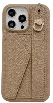 AKABEILA Compatible with iPhone 13 Pro Wallet Case Slim PU Leather Shockproof with Card Holder Clasp Hand Strap Stand 6.1 Inch Light Brown