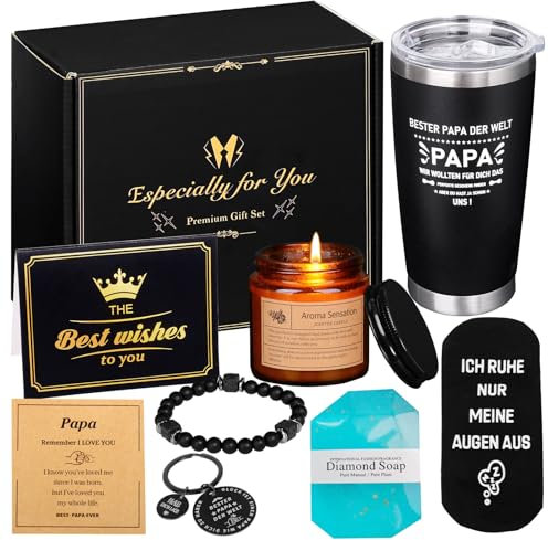 Bester Geschenke für Männer Papa, Papa Geschenk Weihnachten, Geburtstagsgeschenke Vatertagsgeschenke Set Papa Kaffeebecher Thermobecher Socken für Vater Opa