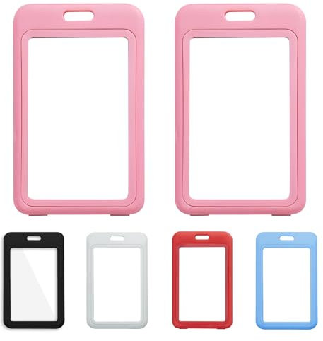 Lot de 2 porte-cartes d'identité, double face transparents avec fenêtres horizontales, porte-badges en plastique transparent imperméable pour bureau, école, cartes de crédit, cartes d'exposition,