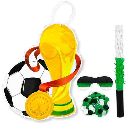 Fußball Pinata, 4pcs Geburtstag Fußball mit Fussball Deko Augenbinde und Fledermaus Buntes Konfetti, Pinata fußball für Kinder