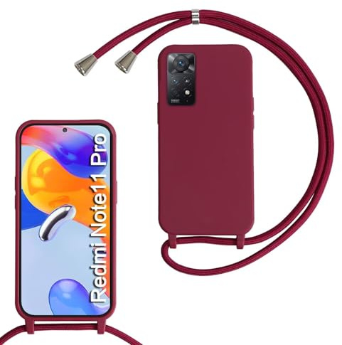 xinyunew Coque pour Xiaomi Redmi Note 11 Pro avec Cordon de Collier, Coque avec Cordon Étui Silicone TPU Housse, Collier RéglableTéléphone Portable Lanyard Case Xiaomi Redmi Note 11 Pro, Rouge