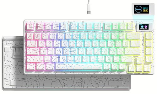 Womier SK80 75% Percent Keyboard with Color Multimedia Display Mechanical Gaming Keyboard Topographic, Hot Swappable Gasket Mount RGB Creamy Key Board Pre-lubed POM Switch for Mac/Win,White
