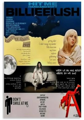 Music Billie Wandkunst, Eilish Leinwandposter, Musikposter für Zimmer, ästhetische Leinwand, Wandkunst, Schlafzimmerdekoration, 30 x 45 cm