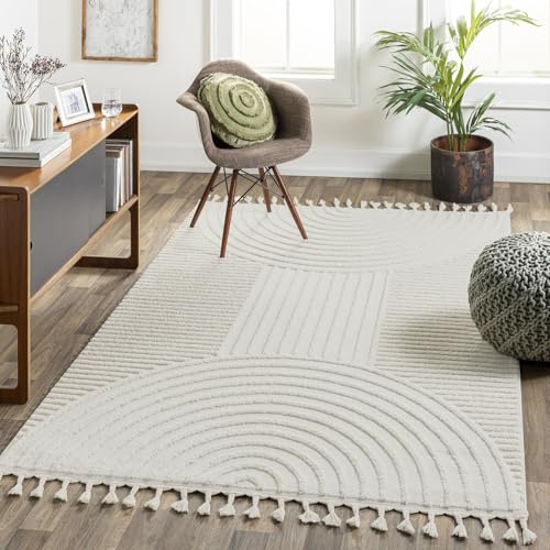Livabliss Jakarta Geometric Rug - Scandi Area Rugs Living Room 140x200 cm, Dining, Kitchen - Neutral, Abstract Patterned Rugs, Boho Style, Easy Care Pile - Large Rug, Cream and Ivory