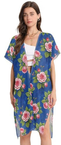 WDdZzyy Peinture à l'huile avec roses roses roses pour femme ouvert sur le devant de la plage, vêtements de fête, taille L, Peinture à l'huile avec roses roses, Large