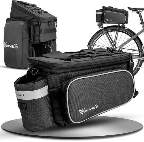 MIVELO - Fahrradtasche für Gepäckträger - Gepäckträgertasche hinten - Umhängetasche - erweiterbar auf 20L - Gepäcktasche Fahrrad wasserabweisend (Schwarz-Reflektierend)
