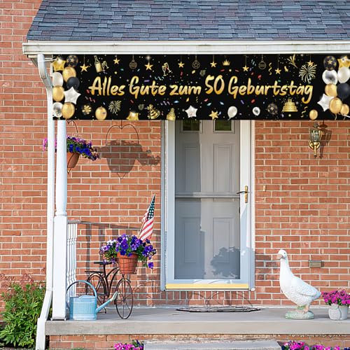 50 Geburtstag Deko Banner,50 Geburtstag Mann Frau Deko Hintergrund Gold Schwarz, Party Deko 50 geburtstag Frau, Dekos 50. Geburtstags Mann, Personalisiert 50 Jahre Geburtstagsbanner -180×40 Cm