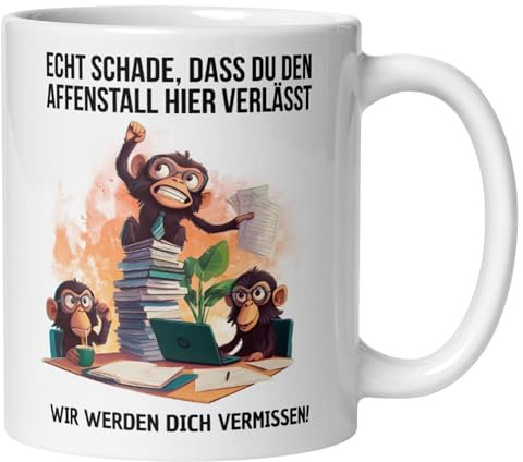 Tasse Kollege Abschied | Affen & Spruch - Affenstall Affenzirkus | Lustiges Abschiedsgeschenk Jobwechsel Büro | Geschenk Berufswechsel Arbeitsplatzwechsel Stellenwechsel