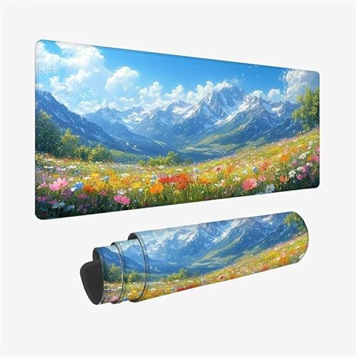 Tapis de Souris Gamer 600x300x3mm Tapis Souris Vert Tapis de Bureau, Mouse Pad à Bords Cousus, Base Antidérapante en Caoutchouc Naturel, Imperméable et Antitache Mouse Pad pour Gamer, Montagne Y2-438