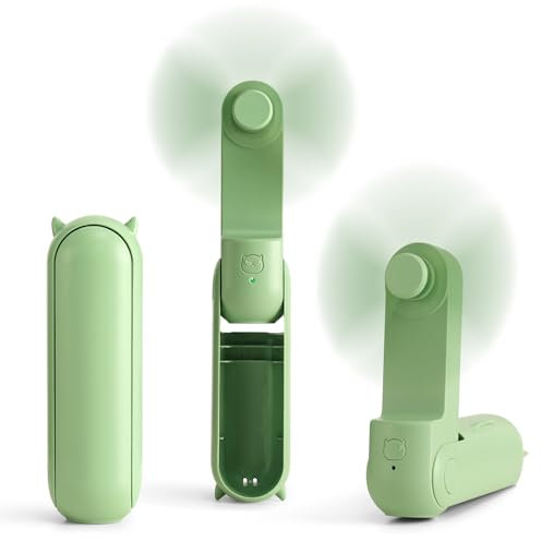 Ventilateur Portable Pliable USB, Mini Ventilateur de Poche 3-en-1, Utilisation à la Main ou sur Table, Idéal pour Le Voyage, Le Bureau, Fraîcheur Instantanée (Vert)