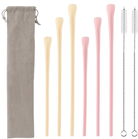 Anti Wrinkle Straws for Lips 6 Pack, Reusable Silicone Drinking Straws with 2 Brushes & Storage Bag, Flexible Flat Wide Mouth Design for Stanley 20/30/40oz Tumblers, Lip Filler Care Accessories