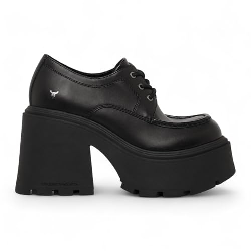 Windsor Smith Womens Black Leather Chunky Platform Lace-Up Loafer Shoes
