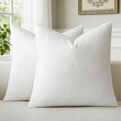 a moment Kissenbezug Weiß 45x45 Chenille 2er Set Dekokissen Kissenbezüge | Muster Deko Sofakissen Couchkissen Zierkissenbezug Waschbar Flauschig Kissenhülle für Sofa Bett Wohnzimmer Schlafzimmer