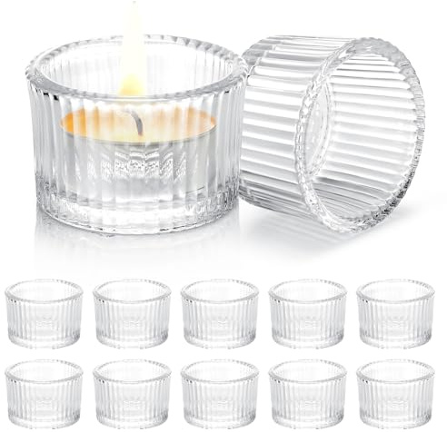 12pcs Portavelas de Cristal, 4.5x3.5cm Portavelas de Té, Candelabros para Velas, Mini Portavela de Cristal Transparente para Bodas, Hogar, Fiestas Decoración