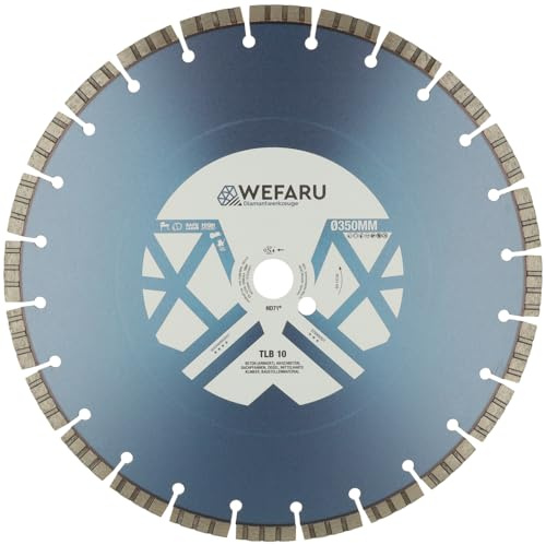 WEFARU Diamanttrennscheibe TLB 10 Ø 350 mm – Turbo-Segmente, 25,4 mm Bohrung, 10 mm Segmenthöhe – Profi-Trennscheibe für Beton, Ziegel, Kalksandstein, Waschbeton – Nass- & Trockenschnitt