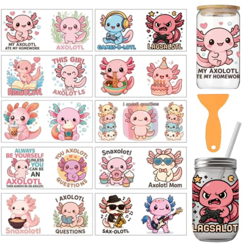 arricraft 10 Blätter Salamander UV DTF Tasse Transfer Aufkleber | 24x11cm Wasserfest Rub On Sticker Möbelfolie Selbstklebend für DIY Kunsthandwerk Becher, Flaschen, 16oz Glas, Möbel