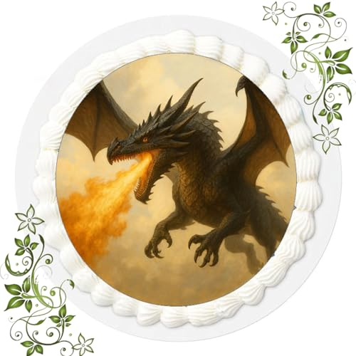Für den Geburtstag ein Tortenbild, Zuckerbild mit Motiv, Essbares Foto für Torten, Tortenbild, Tortenaufleger Ø 20cm FONDANT gebrauchsfertig Motive Drache Drachen Nr. Q 285