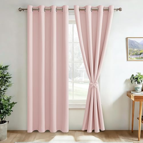 JIUZHEN Vorhang Blickdichte Ösen Verdunklungsvorhang 2er Set H175xB140cm | Blush Rosa Gardinen mit Raffhalter Thermo vorhang gegen Kälte und Hitze, Sichtschutz, UV-Schutz, Wohnzimmer, Schlafzimmer