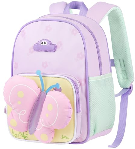 GAGAKU Kinderrucksack Spritzwassergeschützter für Mädchen 3+ jahre Verstellbarer kita Rucksack für Kindergarten und Schule Leichter Rucksack 11,2L mit Brustgurt Reflektoren - Schmetterling