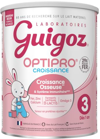 GUIGOZ OPTIPRO 3 Lait de croissance en poudre de 1 à 3 ans - 830g - Lot de 6