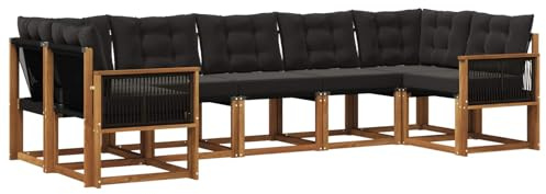 vidaXL Outdoor-Sofagarnitur mit Kissen 7 pcs Natürlich und Schwarz, Moderne Gartenlounge, robuster Sofa, eleganter Patio, stylische Möbel für gemütliches Sitzen im Freien