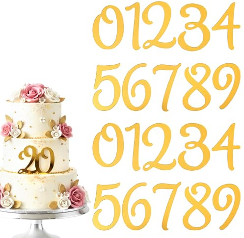 20 Stück Zahlen Deko Torte 0-9 Gold Kuchen Deko Geburtstag Acryl Zahlen Tortendek 0-9 Cake Topper Set Acryl Happy Birthday Tortendeko Tortenaufsatz Kuchen Topper für Party Hochzeit Jubiläum Feier