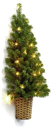 Xmas 90cm Artificial Realistic 20 White LEDs Pre-Lit Half Wall Christmas Tree w Timer