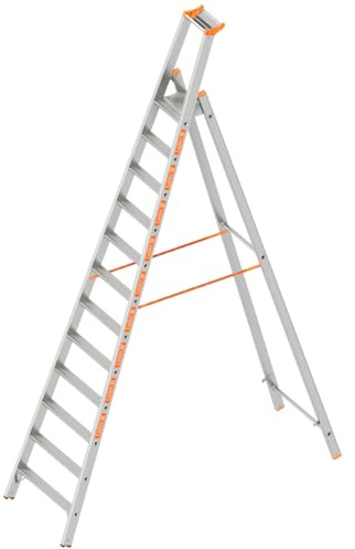 Layher Stufenstehleiter einseitig begehbar 12 Stufen / 370 cm Länge Topic 1064 Stehleiter Leiter Stufenleiter Bauleiter Leiter ALU