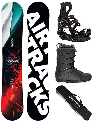 Airtracks Herren Snowboard Set Freestyle Freeride Board North South Four Wide 162 + Snowboard Bindung Master + Boots Star 44 + Sb Bag