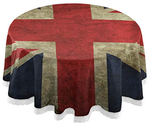 Dallonan Tischdekoration für Party, Vintage, Union Jack, runde Tischdecke, britische Flagge, Polyester, weiße Spitze, runder Tisch, 152 cm, für Dinner-Tischdekoration