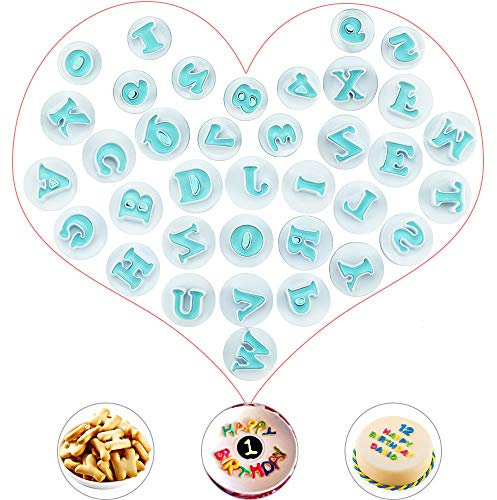 AFASOES 36 Moldes Letras Fondant Cortador Fondant Letras, 26 Letras Mayúsculas + 10 Numeros Abecedario Fondant Moldes Letras y Numeros Pequeños para Decoración de Tartas Fondant Galletas