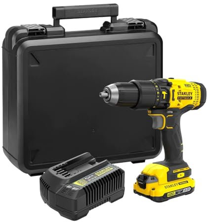 STANLEY Perceuse à Percussion FATMAX 18 V V20 avec 2 Batteries Lithium-Ion de 2, 0 Ah et Boîte de Rangement, SFMCD711D22-QW