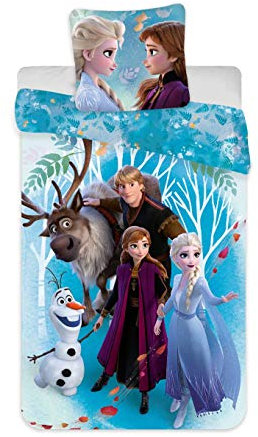 JFabrics Frozen Parure de lit Reine des Neiges 100% Coton - Housse de Couette 140x200 cm + Taie 65x65 cm