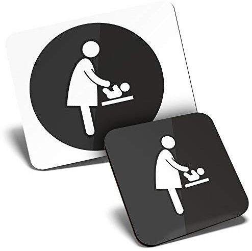 Mouse Mat & Coaster Set - Baby Changing Sign Office Cafe 23.5 x 19.6 cm & 9 x 9 cm for Computer & Laptop, Office, Gift, Non-slip Base #7840