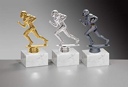 Henecka 🏈 American Football-Pokal, Footballspieler-Figur, Football-Trophäe auf Marmorsockel, mit Wunschgravur, wählbar in 3 Farben (Resin)