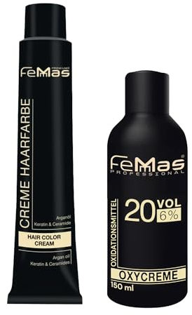 Femmas Haarfarbe Set Mittelblond Kupfer Rot 7.46 I Hair Color Cream 100ml + Oxycreme 150ml 6% I Permanente Haar-Coloration + Entwickler I Schonend & langanhaltend I Salon-Haarfarbe für Zuhause