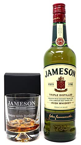 Personalised Engraved Dimple Glass Tumbler & Bottle of Irish Whiskey - Jameson Banner Design (Jameson Irish Whiskey 70cl)