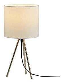KHG Tischlampe Weiß | Fassung: E14 | 17,0cm Ø 35cm hoch | Tischleuchte 1-flammig Dreibein Schirm weiß | Schirm aus Baumwolle - Gestell aus Metall lackiert