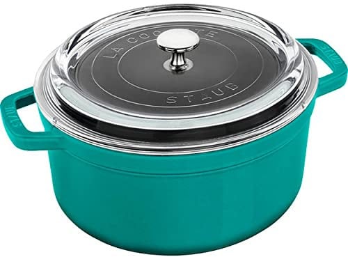 Staub Cocotte aus Gusseisen, rund, 4 l, mit Glasdeckel, Türkis