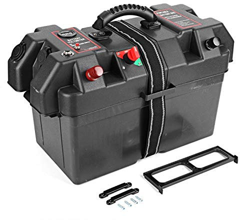 Dioche Caisson étanche pour Batterie, Boîtier de Batterie en Plastique pour Moteur de Pêche à Traîne Station Centrale électrique, Port USB et Chargeur 12V