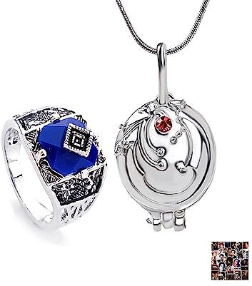 HJYZY 12 Stück The Vampire Diar.s Schmuck Aufkleber Set Elena Gilbert Eröffnung Eisenkraut Medaillon Anhänger Halskette Tageslicht Siegel Carolims Ring Schmuckset Cosplay für fans