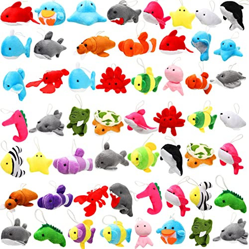 Zomiboo 55 Stück Mini Ozean Plüschtiere Meerestiere Stofftier Party Mitgebsel Mini Kuscheltiere Unter Meer Plüsch Schlüsselanhänger Präsent für Taschen Füller Klassenzimmer Preis (Süßer Stil)