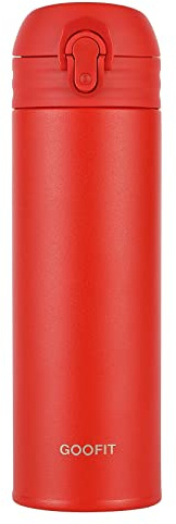 GOOFIT Thermosflasche 480 ml, Isolierte Vakuum Sport Wasserflasche, BPA-frei, Sichere Verriegelung, leckagedicht isolierte Flasche, Fitness, Outdoor Kaffee Tee Becher (rot)