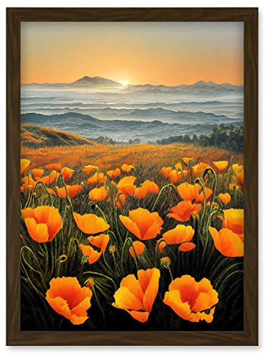Doppelganger33 LTD Shoreline California Poppies At Sunrise Painting Artwork Framed Wall Art Print A4